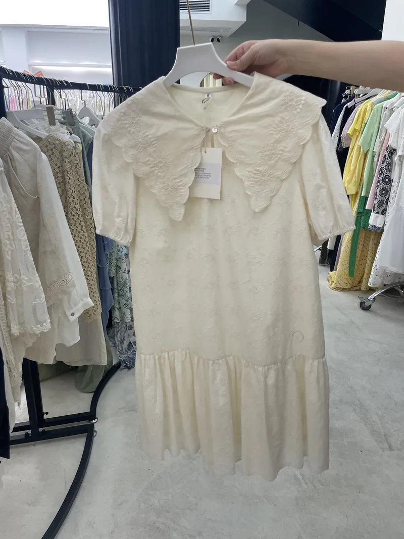 Ivory lace-collar tiered mini dress reference NC-02
