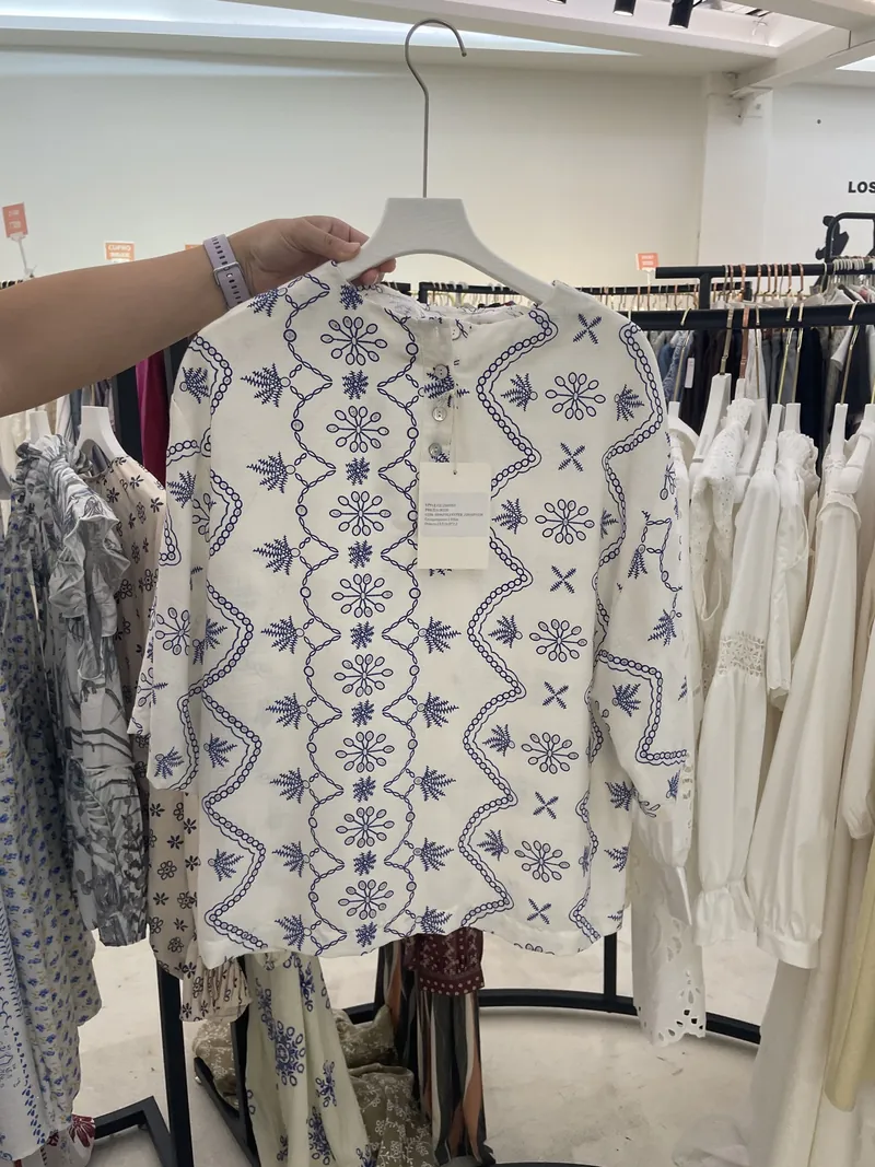 Blue Embroidered Short-Sleeve Blouse — Tops & Tees by NEWCOM women's wear manufacturer