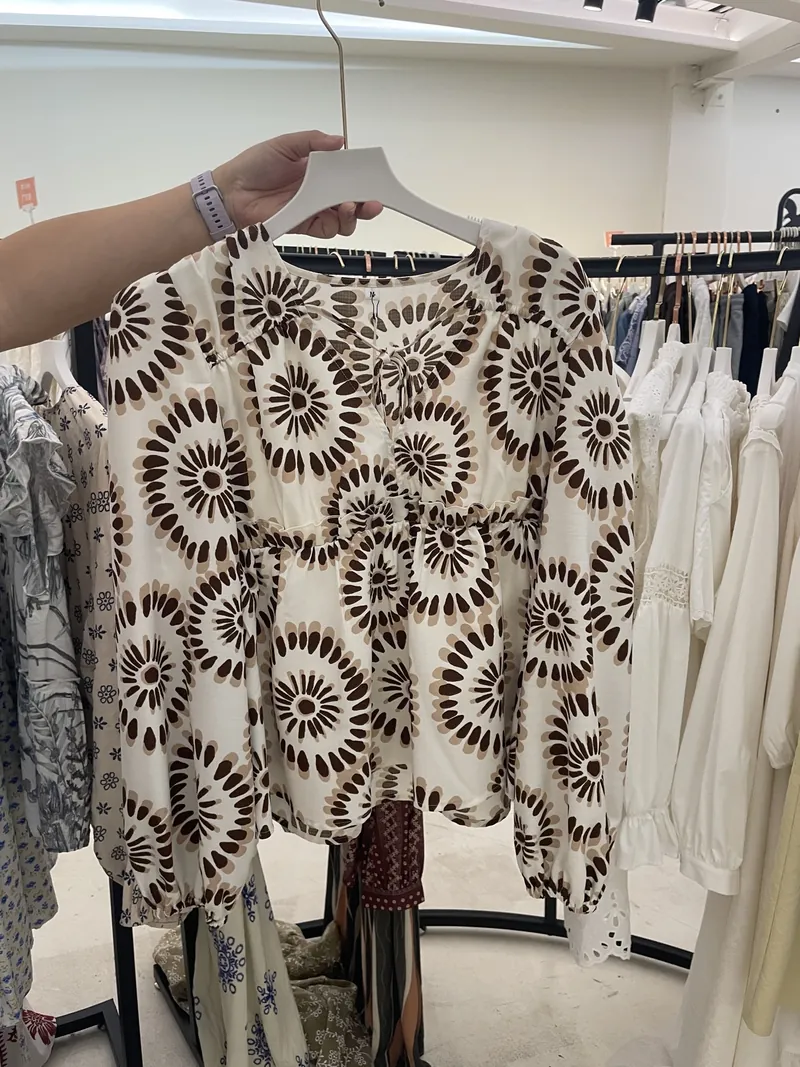 Black Sunburst Print Short-Sleeve Blouse — Tops & Tees by NEWCOM women's wear manufacturer