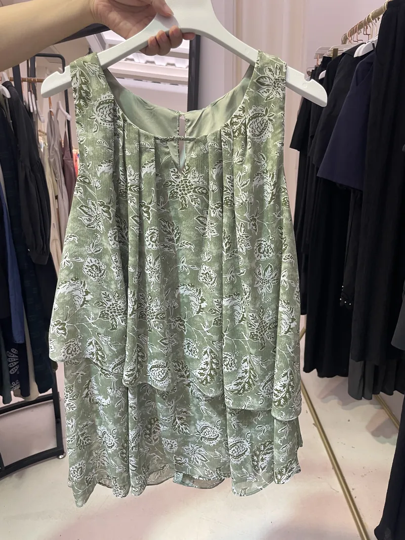 Sage Paisley Print Sleeveless Blouse — Tops & Tees by NEWCOM women's wear manufacturer