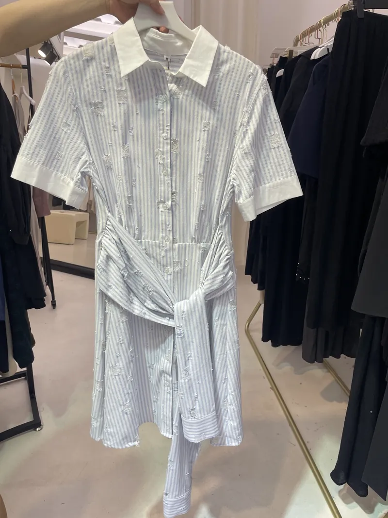 Blue Stripe Tie-Front Shirt and Shorts Set — Sets & Two-Piece by NEWCOM women's wear manufacturer
