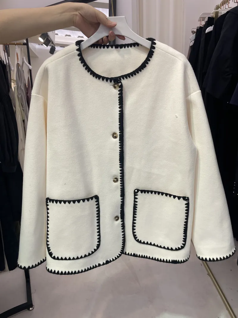 Cream Contrast-Trim Knit Cardigan — Tops & Tees by NEWCOM women's wear manufacturer