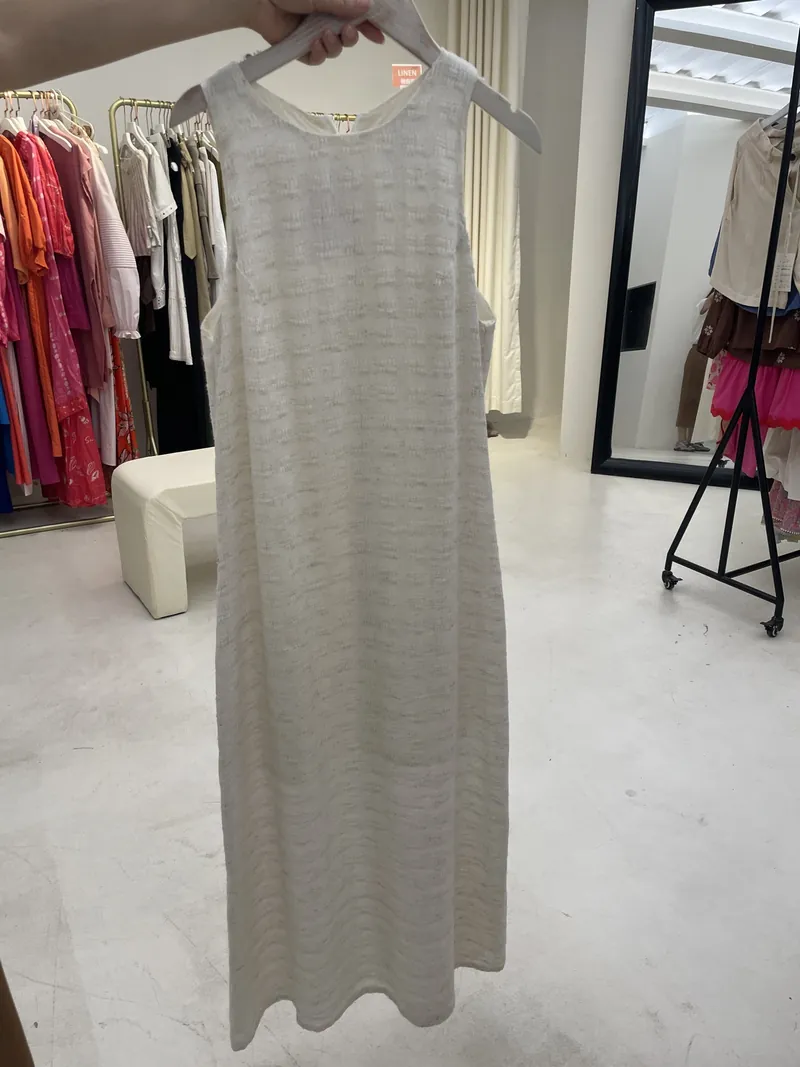 Beige Textured Knit Column Maxi Dress — Dresses by NEWCOM women's wear manufacturer