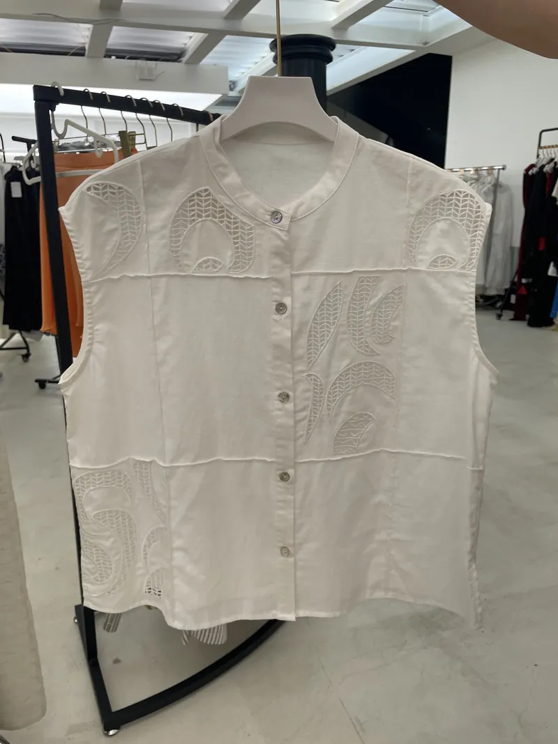 Ivory Embroidered Button-Front Vest — alternate front reference photograph