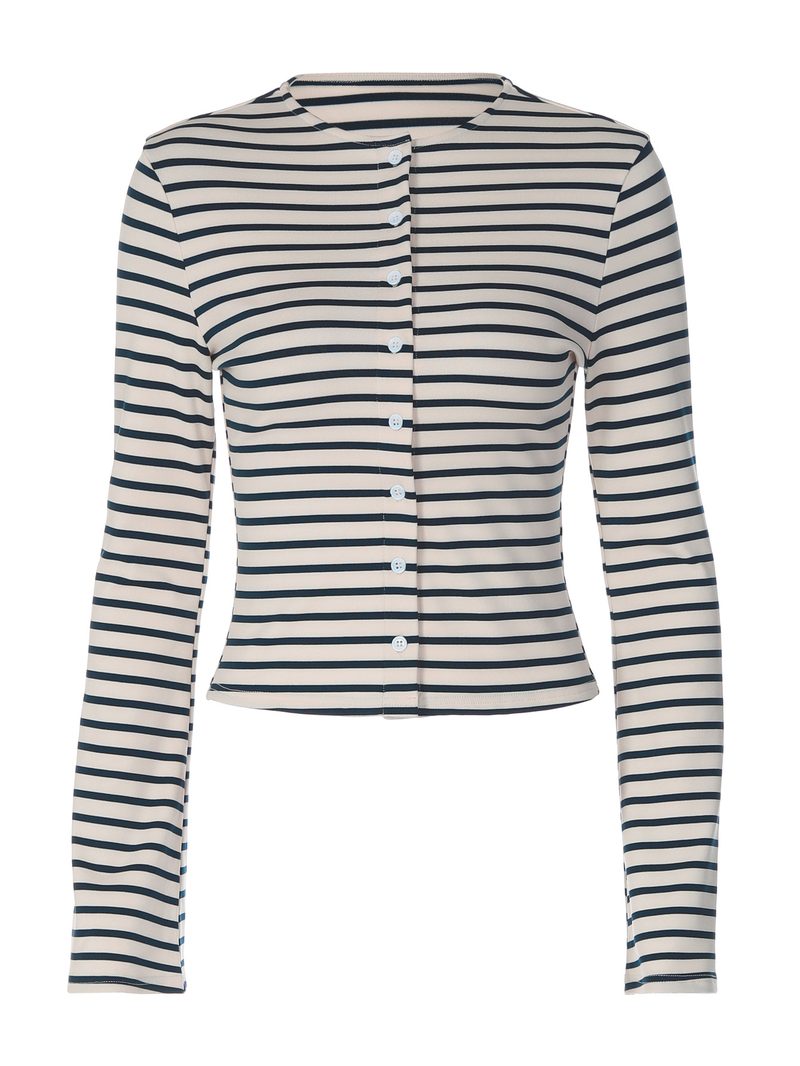 Striped Long-Sleeve Cardigan Top — Tops & Tees by NEWCOM women's wear manufacturer