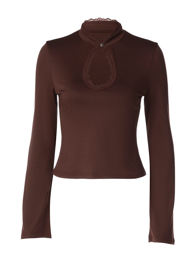 Cutout Lace Long-Sleeve Top — Tops & Tees by NEWCOM women's wear manufacturer