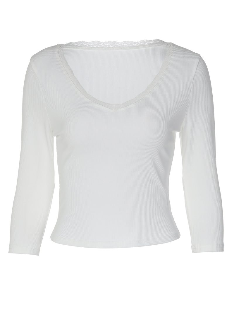 U-Neck Lace-Trim Top — Tops & Tees by NEWCOM women's wear manufacturer