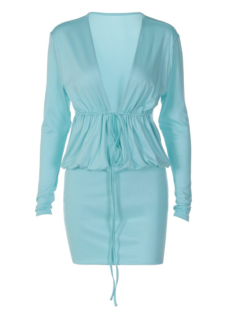 V-Neck Tie-Front Fitted Dress — Dresses by NEWCOM women's wear manufacturer