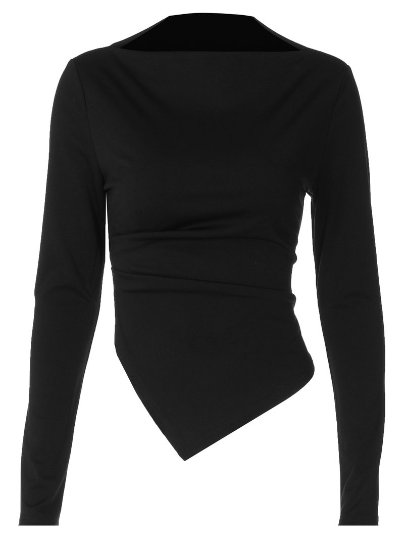 Asymmetric Ruching Long-Sleeve Top — Tops & Tees by NEWCOM women's wear manufacturer