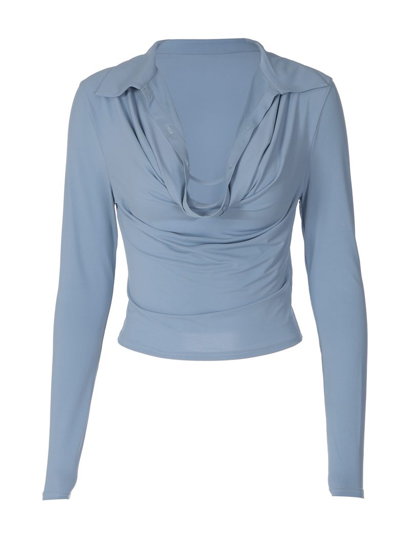 Collared Fitted Long-Sleeve Top — Tops & Tees by NEWCOM women's wear manufacturer