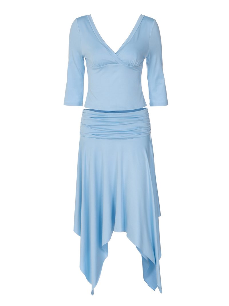 V-Neck Top & Asymmetric Skirt Set — Sets & Two-Piece by NEWCOM women's wear manufacturer