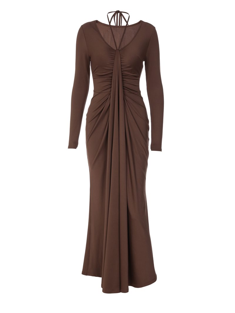 Ruching Deep V Maxi Dress — Dresses by NEWCOM women's wear manufacturer