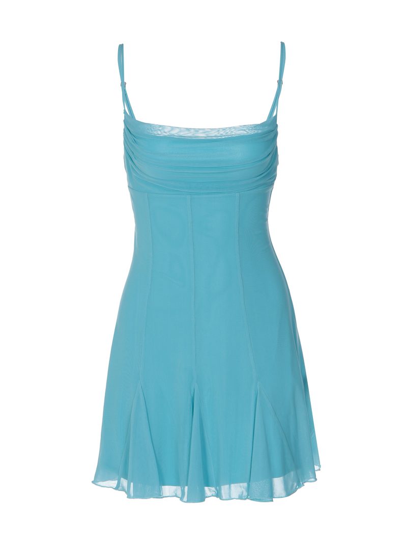 Cami Tie-Waist Mesh Ruffle Dress — Dresses by NEWCOM women's wear manufacturer