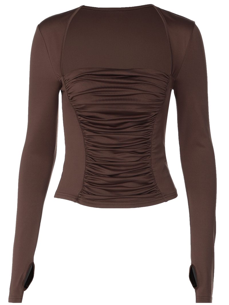 Square-Neck Ruching Fitted Top — Tops & Tees by NEWCOM women's wear manufacturer