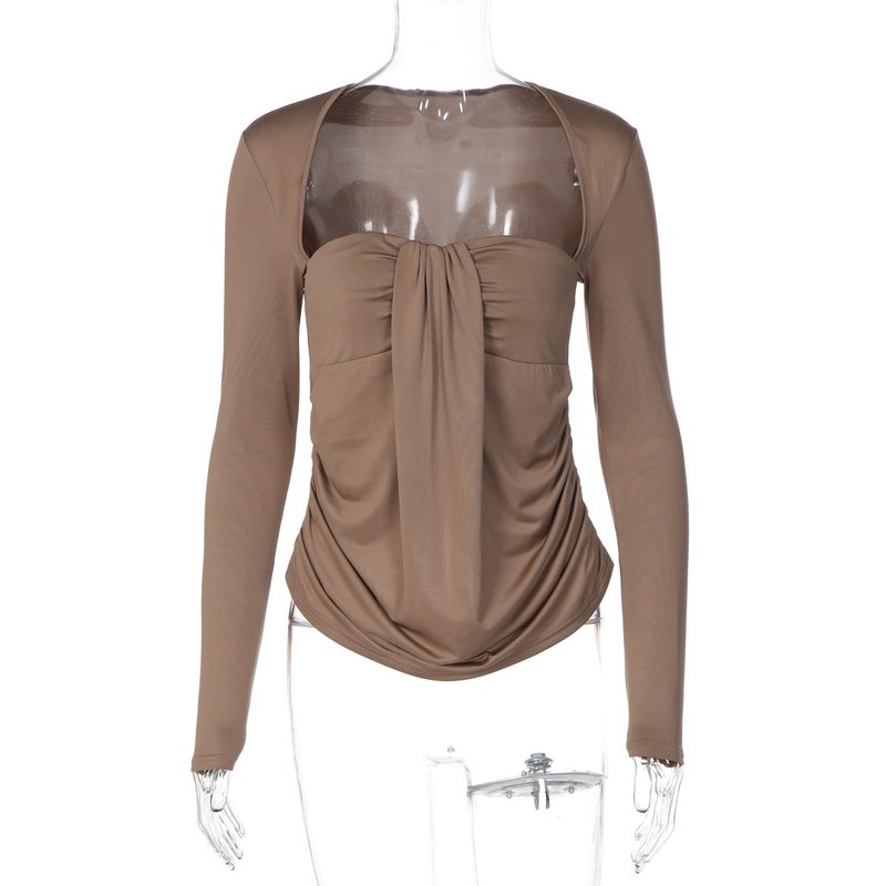 Strapless Ruching Long-Sleeve Top — Tops & Tees by NEWCOM women's wear manufacturer