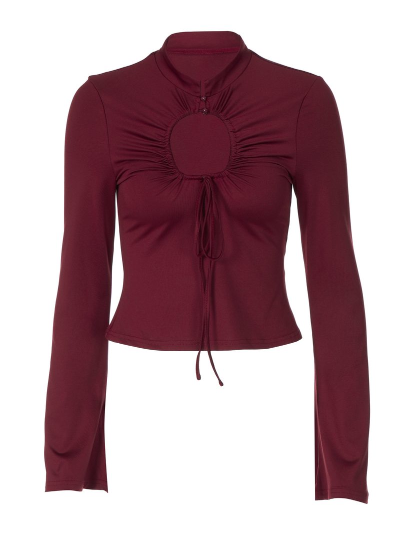 Chest Cutout Tie Long-Sleeve Top — Tops & Tees by NEWCOM women's wear manufacturer