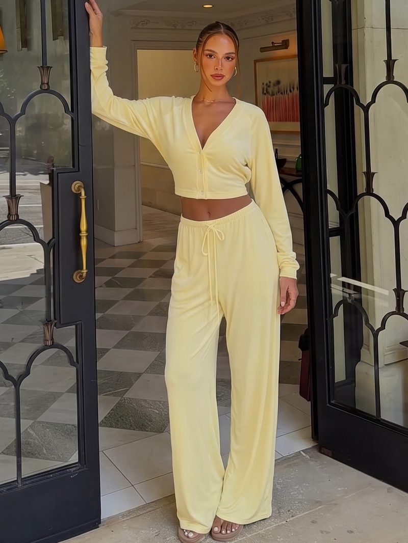 V-Neck Wrap Longline Cardigan Set — model view