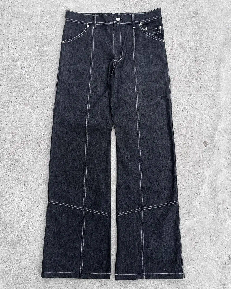 Contrast-Stitch Wide-Leg Denim Jeans — Denim by NEWCOM women's wear manufacturer