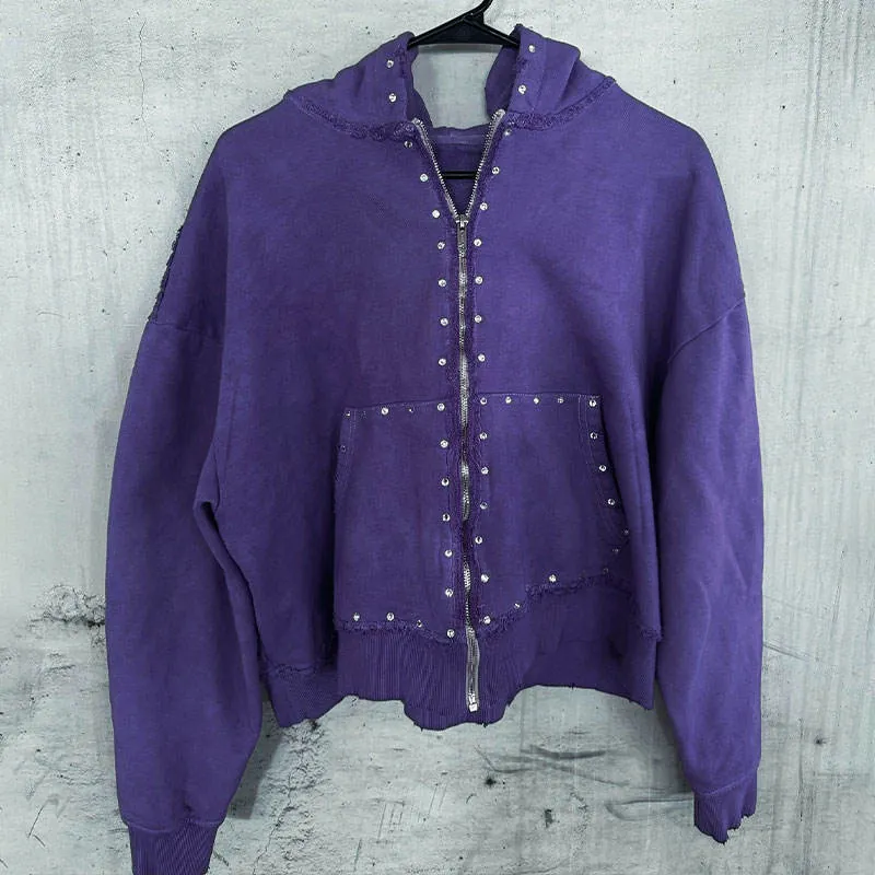 Purple Stud-Trim Zip-Up Hoodie — Hoodies by NEWCOM women's wear manufacturer