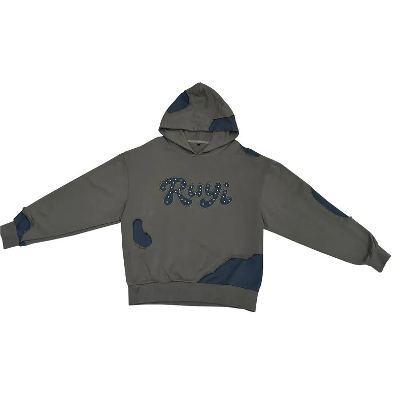 Charcoal Contrast-Patch Pullover Hoodie — Hoodies by NEWCOM women's wear manufacturer