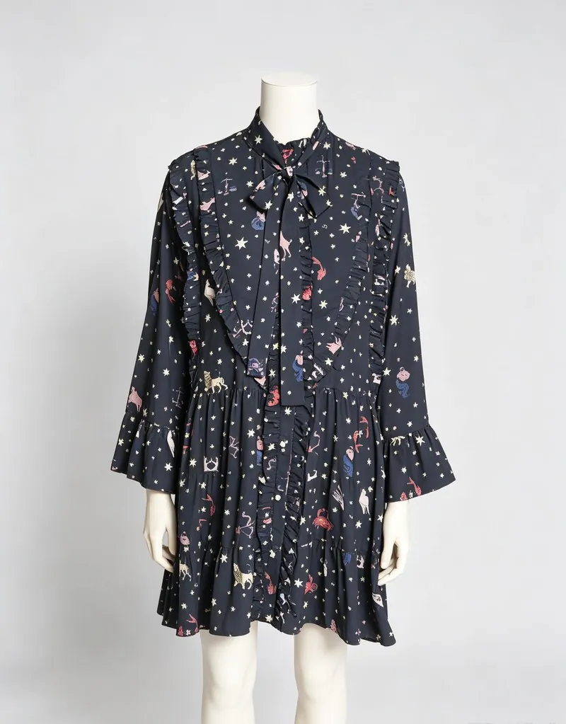 Navy Floral Print Ruffle-Hem Shirt Dress — Woven Collection by NEWCOM women's wear manufacturer