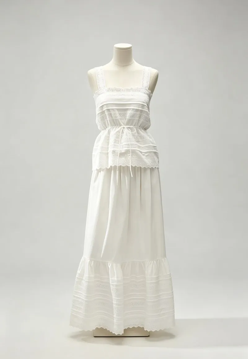 Ivory Lace-Trim Tiered Maxi Dress by NEWCOM