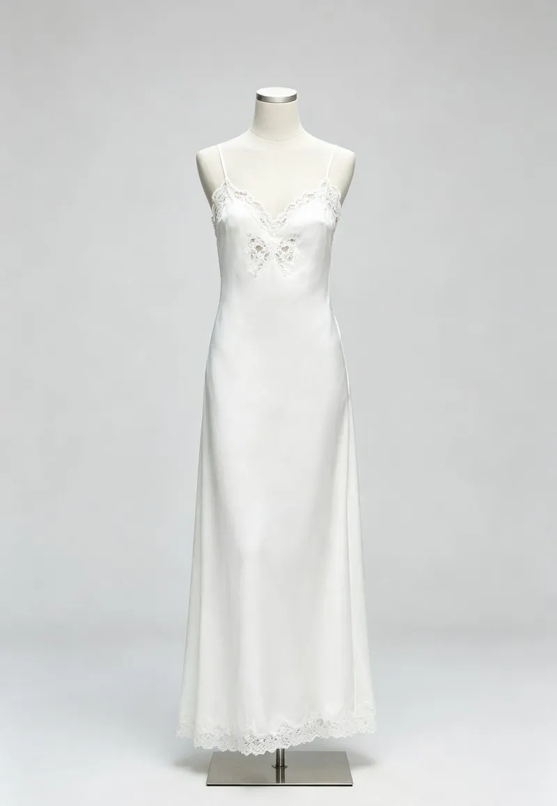 Ivory Embroidered Satin Slip Maxi Dress — Woven Collection by NEWCOM women's wear manufacturer