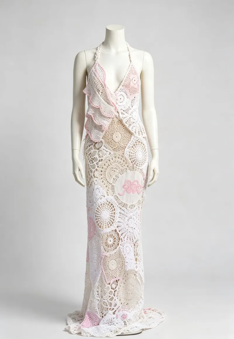 Ivory Floral Crochet Halter Maxi Dress — Woven Collection by NEWCOM women's wear manufacturer