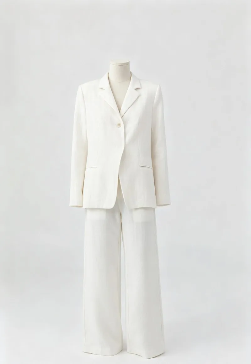 Ivory Tailored Blazer and Wide-Leg Pants Set — Woven Collection by NEWCOM women's wear manufacturer