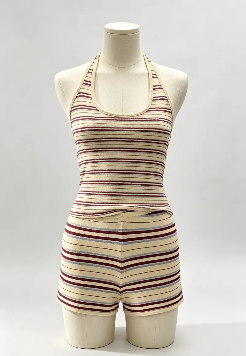 Multi-Stripe Halter Tank and Shorts Set — Woven Collection by NEWCOM women's wear manufacturer