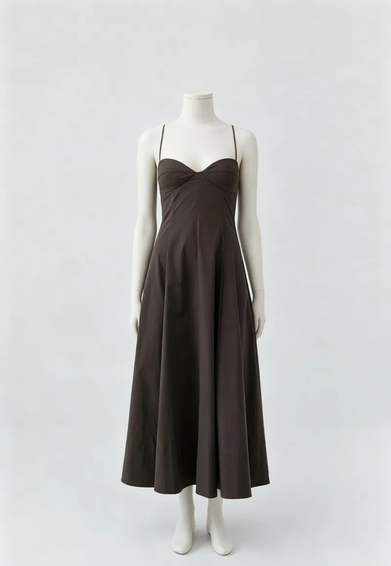 Chocolate Sweetheart-Neck Midi Dress — Woven Collection by NEWCOM women's wear manufacturer