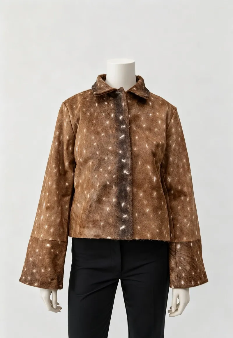 Brown Polka-Dot Flare-Sleeve Button Shirt — Woven Collection by NEWCOM women's wear manufacturer