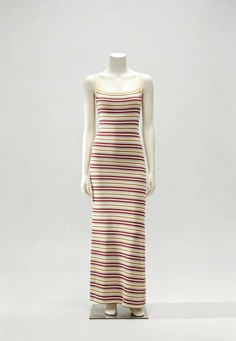 Multi-Stripe Sleeveless Column Maxi Dress — Woven Collection by NEWCOM women's wear manufacturer